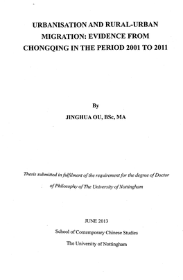 Urbanisation and Rural-Urban Migration: Evidence from Chongqing in the Period 2001 to 2011