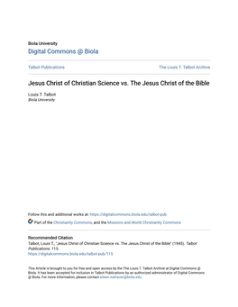 Jesus Christ of Christian Science Vs. the Jesus Christ of the Bible