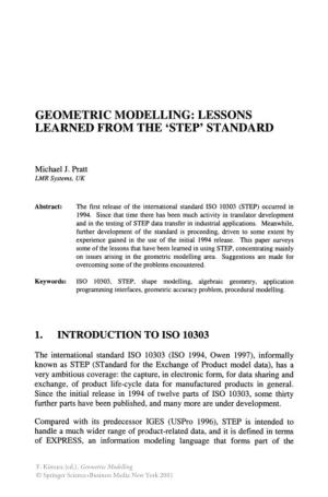 Geometric Modelling: Lessons Learned from the 'Step' Standard