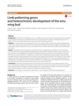 Limb Patterning Genes and Heterochronic Development of the Emu Wing Bud Craig A