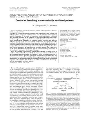 Control of Breathing in Mechanically Ventilated Patients