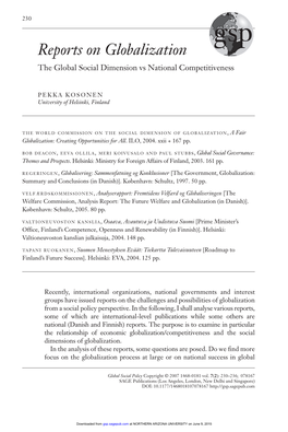 Reports on Globalization the Global Social Dimension Vs National Competitiveness