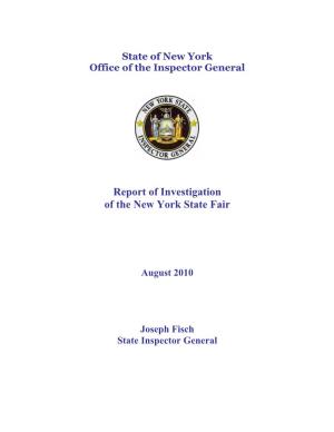 Report of Investigation of the New York State Fair