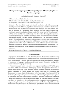 A Comparative Typology on Phonological System of Russian, English and Persian Languages