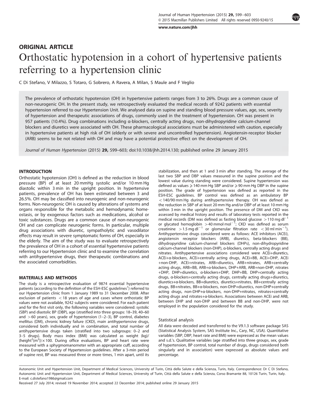 Orthostatic Hypotension in a Cohort of Hypertensive Patients Referring to a Hypertension Clinic