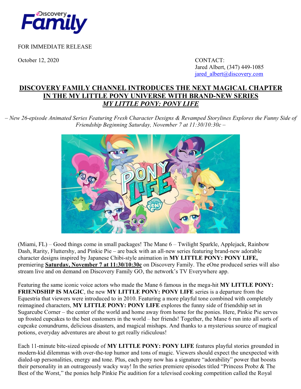 Discovery Family Channel Introduces the Next Magical Chapter in the My Little Pony Universe with Brand-New Series My Little Pony: Pony Life