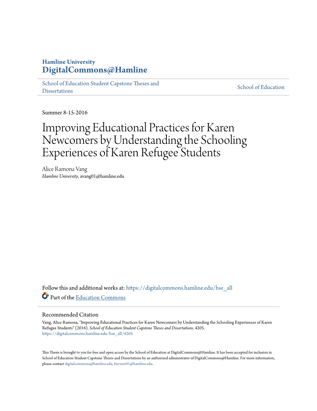 Improving Educational Practices for Karen Newcomers By