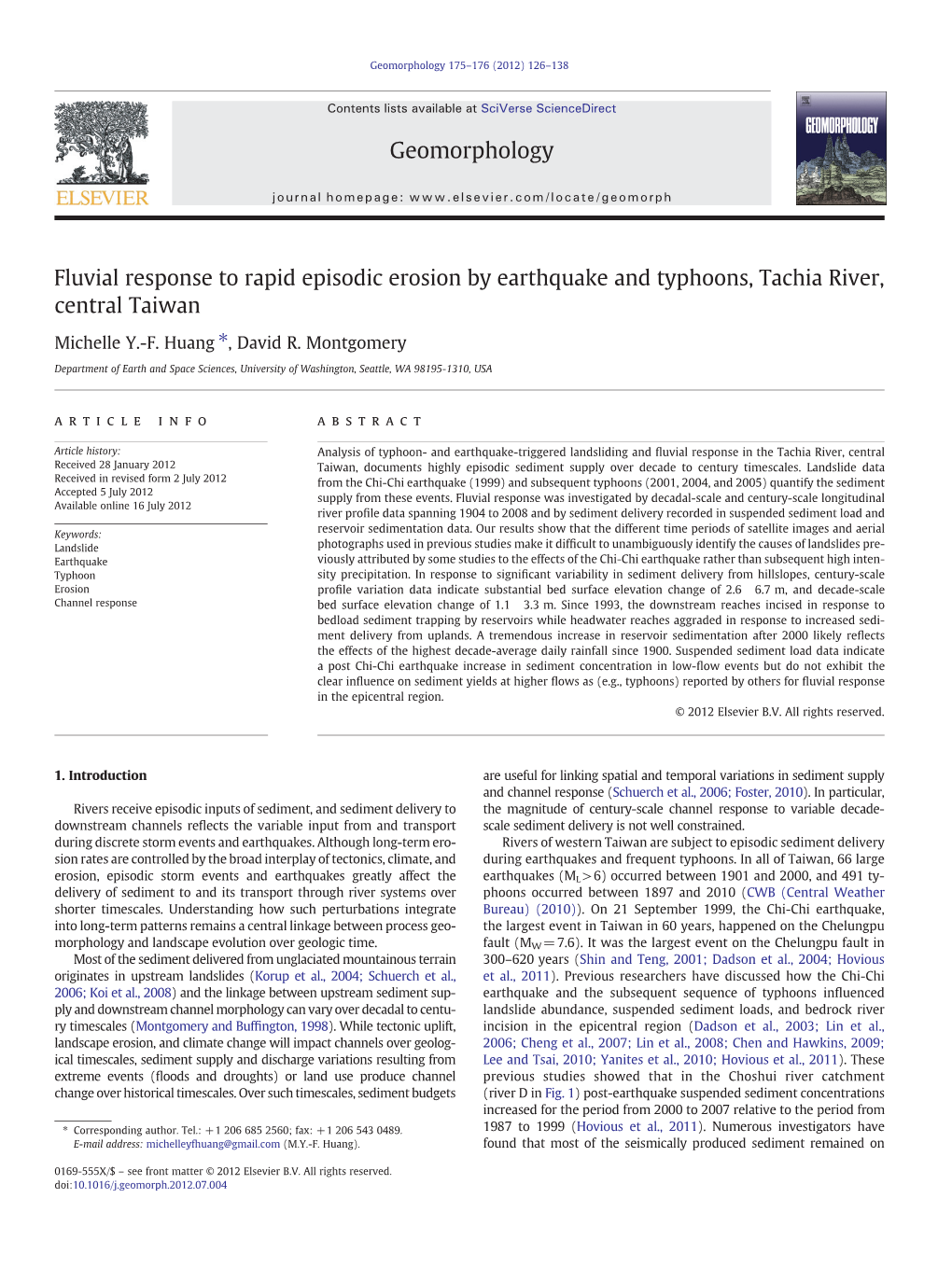 Fluvial Response to Rapid Episodic Erosion by Earthquake and Typhoons, Tachia River, Central Taiwan