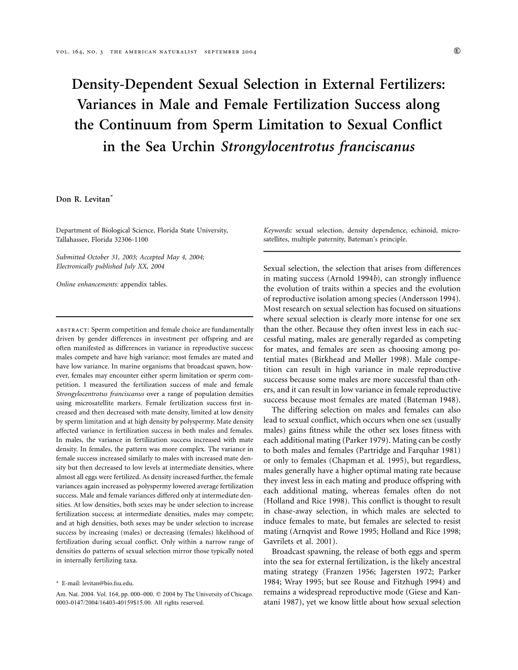 Density-Dependent Sexual Selection in External Fertilizers