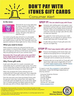 Don't Pay with Itunes Gift Card Consumer Alert