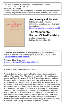 Archaeological Journal the Monumental Brasses of Bedfordshire