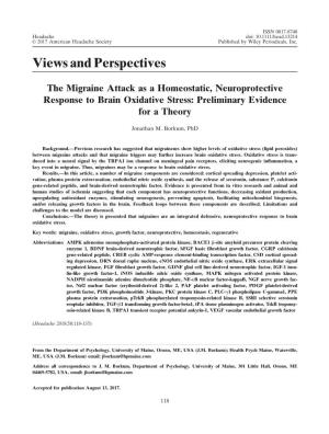 The Migraine Attack As a Homeostatic, Neuroprotective Response to Brain Oxidative Stress: Preliminary Evidence for a Theory