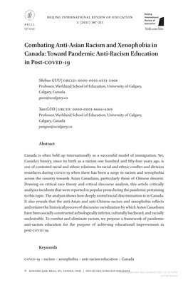 Combating Anti-Asian Racism and Xenophobia in Canada: Toward Pandemic Anti-Racism Education in Post-Covid-19