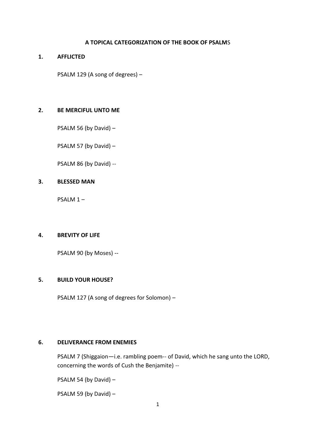 A Topical Categorization of the Book of Psalms 1