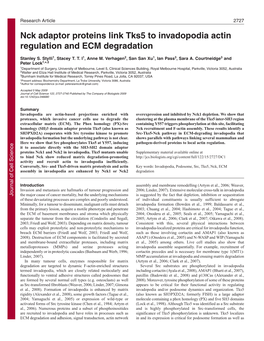 Nck Adaptor Proteins Link Tks5 to Invadopodia Actin Regulation and ECM Degradation