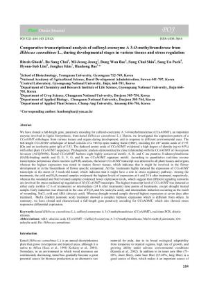 Comparative Transcriptional Analysis of Caffeoyl-Coenzyme a 3-O