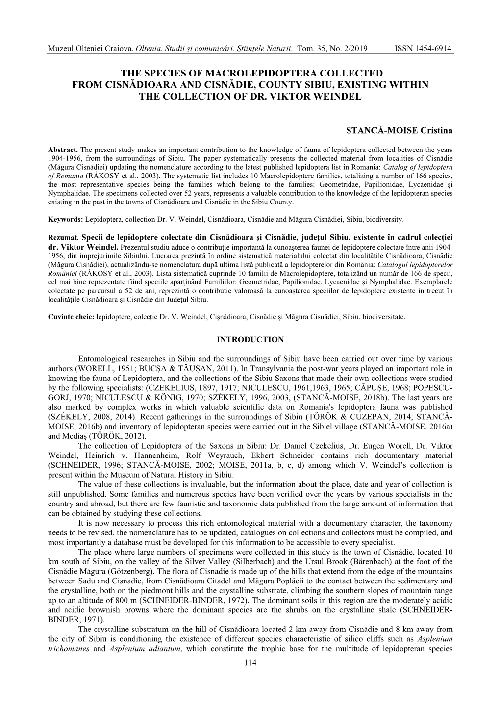 The Species of Macrolepidoptera Collected from Cisnădioara and Cisnădie, County Sibiu, Existing Within the Collection of Dr