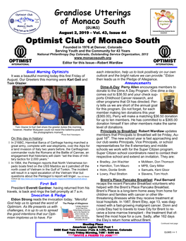 Optimist Club of Monaco South Grandiose Utterings of Monaco South