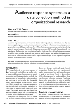 Audience Response Systems As a Data Collection Method in Organizational Research