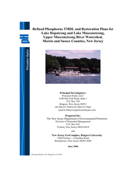 Restoration Plan for Lake Musconetcong