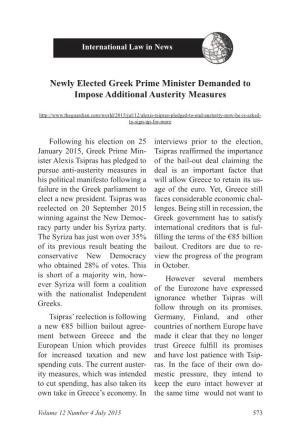 Newly Elected Greek Prime Minister Demanded to Impose Additional