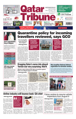 Quarantine Policy for Incoming Travellers Reviewed, Says