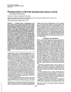 Phosphorylation of Mcardle Phosphorylase Induces Activity (Human Skeletal Muscle/Protein Kinase) CESARE G