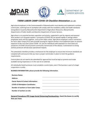 FARM LABOR CAMP COVID-19 Checklist-Attestation V1.1.23