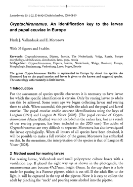 Cryptochironomus. an Identification Key to the Larvae and Pupal Exuviae in Europe