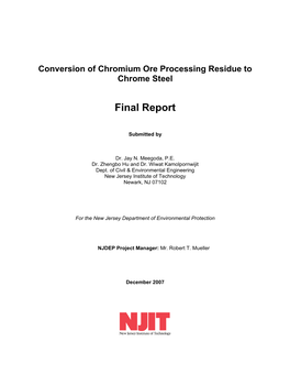 Conversion of Chromium Ore Processing Residue to Chrome Steel