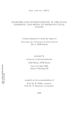 Diss. Eth No. 26674 SEARCHES for SUPERSYMMETRY in the FULLY