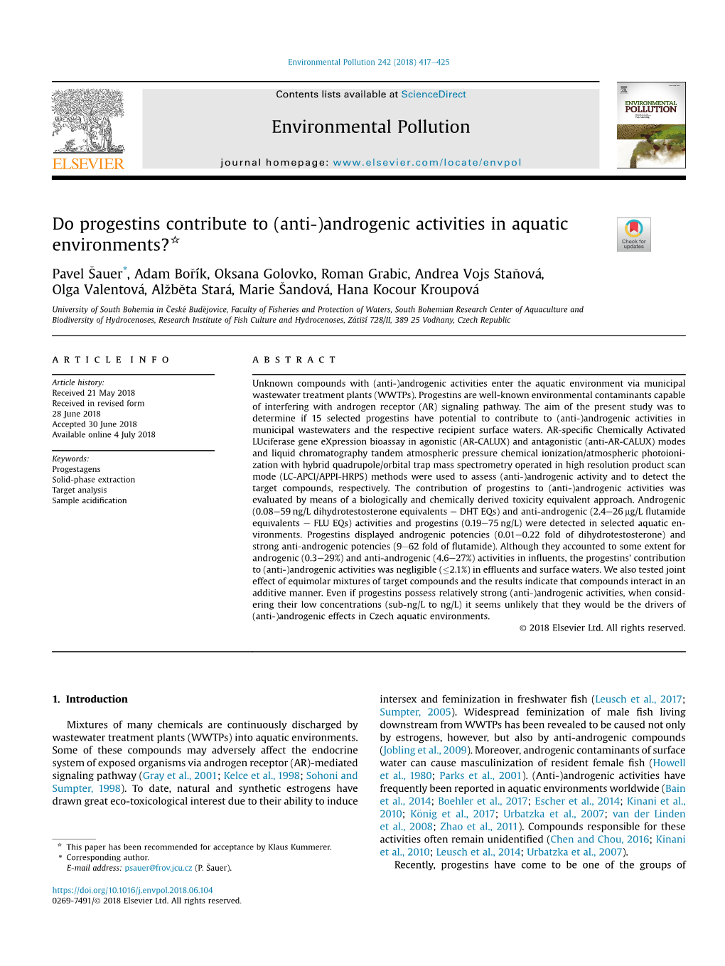 (Anti-)Androgenic Activities in Aquatic Environments?