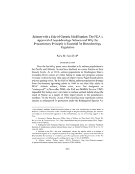 Salmon with a Side of Genetic Modification: the FDA's Approval of Aquadvantage Salmon and Why the Precautionary Principle Is E