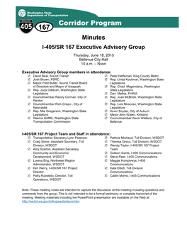 I-405 Executive Advisory Group Meeting Summary