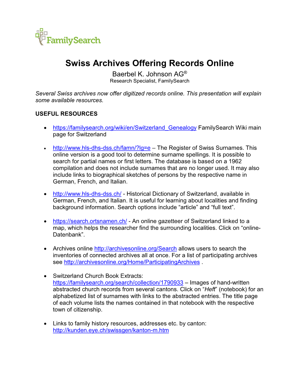 Swiss Archives Offering Records Online Baerbel K