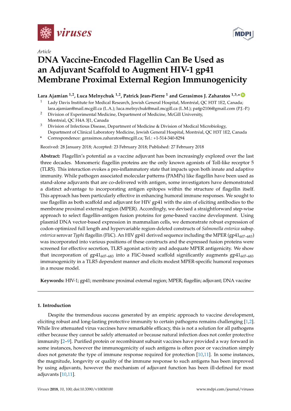 DNA Vaccine-Encoded Flagellin Can Be Used As an Adjuvant Scaffold to Augment HIV-1 Gp41 Membrane Proximal External Region Immunogenicity
