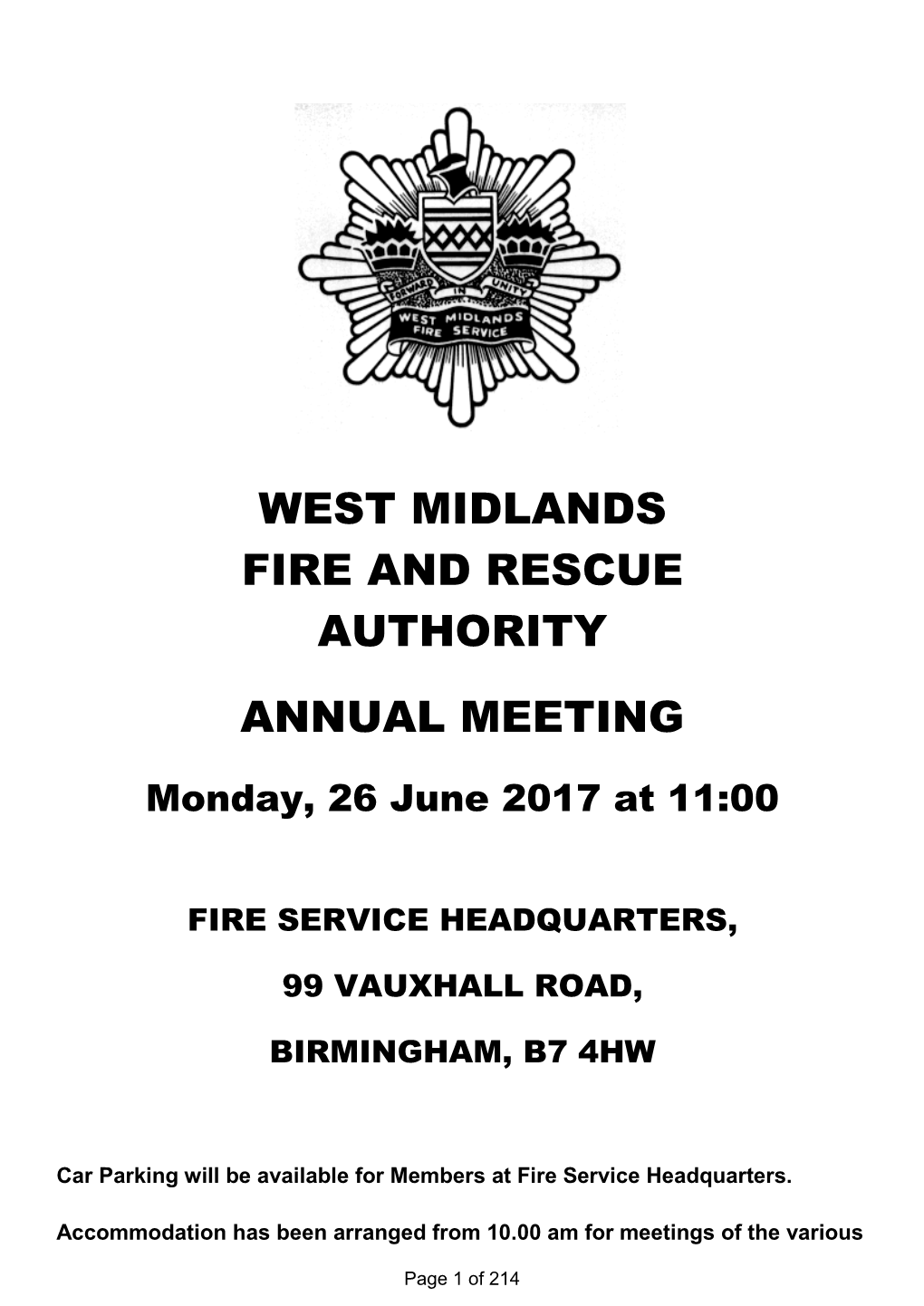 West Midlands Fire and Rescue Authority Annual Meeting
