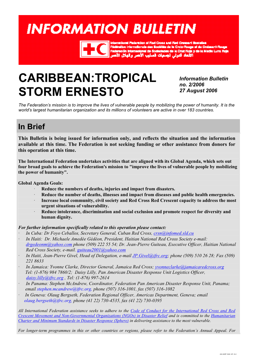 Caribbean:Tropical Storm Ernesto