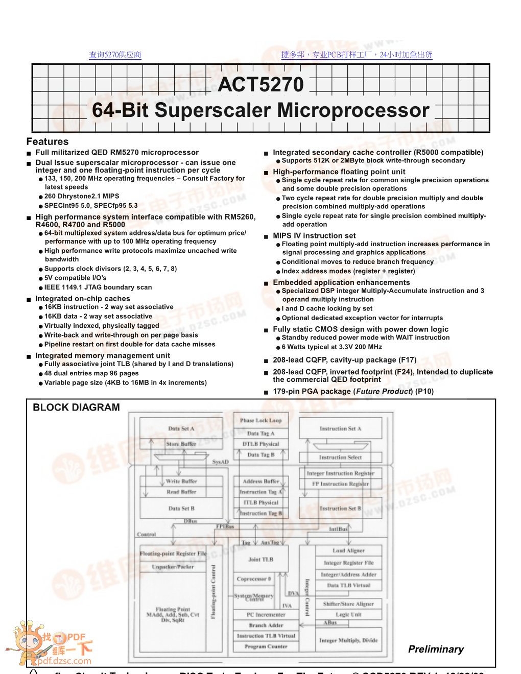 64-Bit Superscaler Microprocessor ACT5270