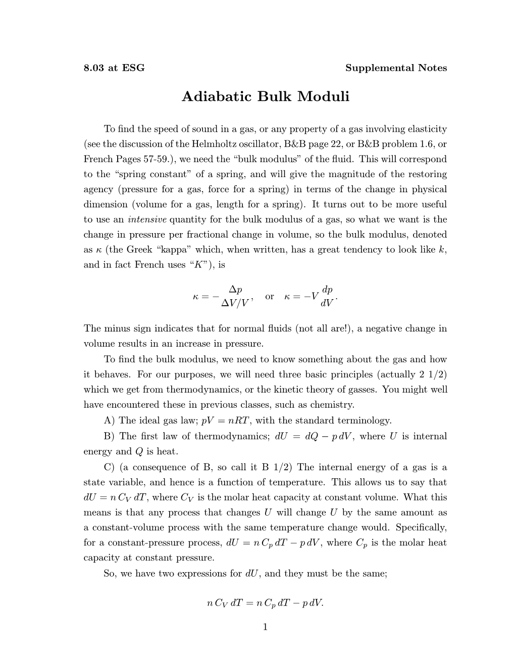 Adiabatic Bulk Moduli