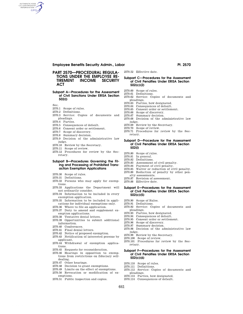 Sessment of Civil Penalties Under ERISA Section 502(C)