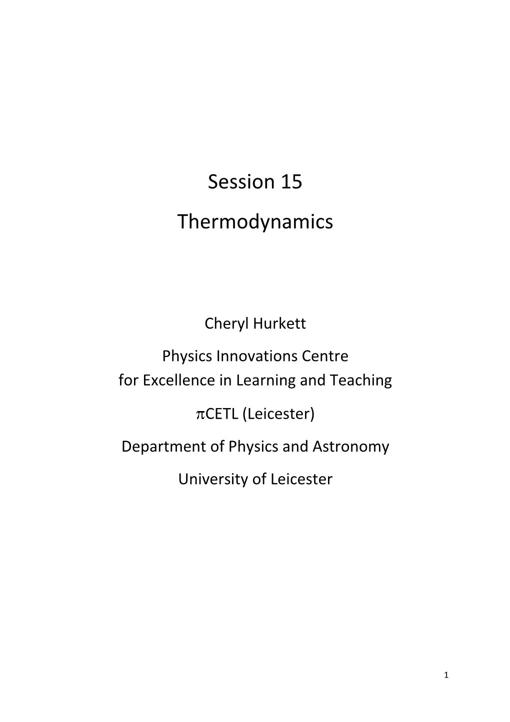 Session 15 Thermodynamics