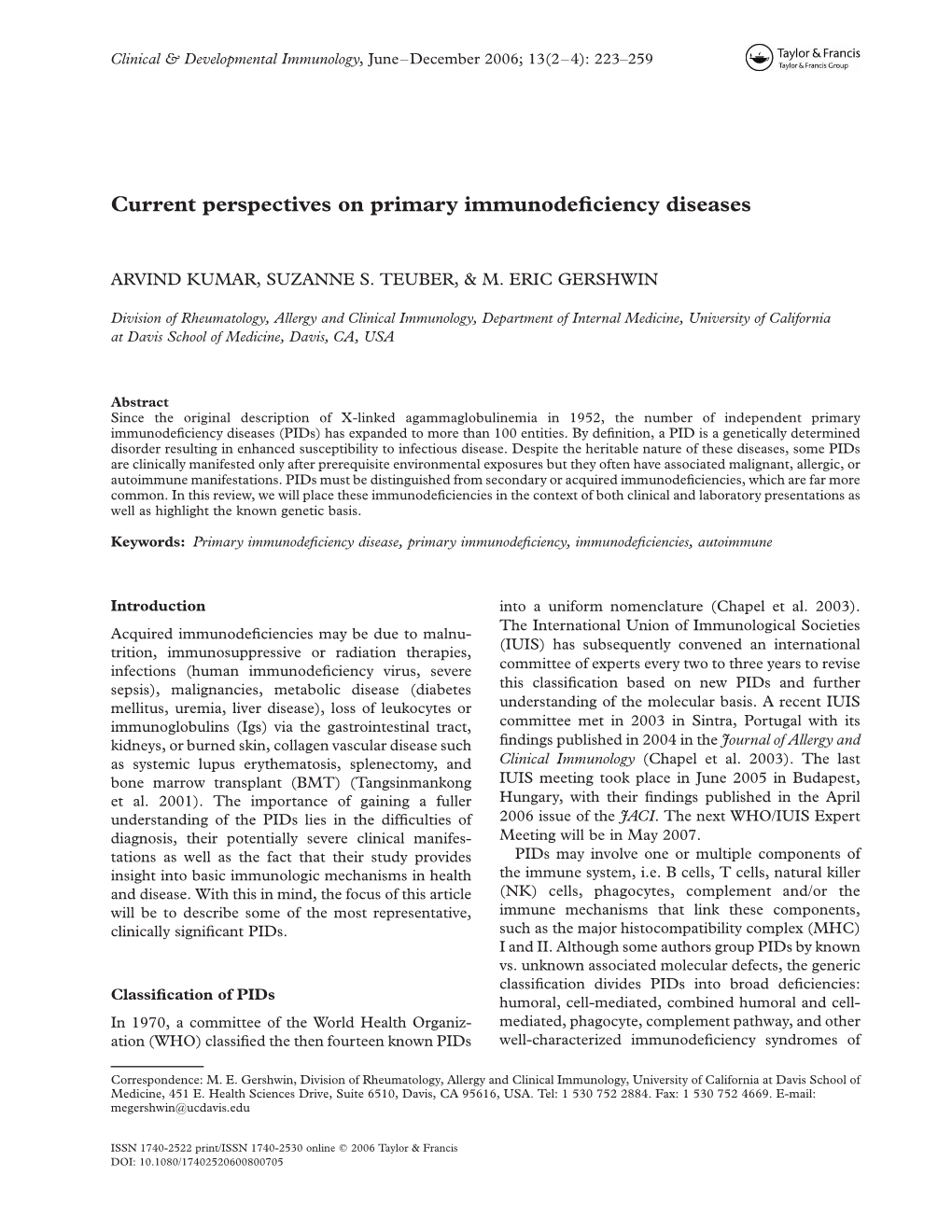 Current Perspectives on Primary Immunodeficiency Diseases