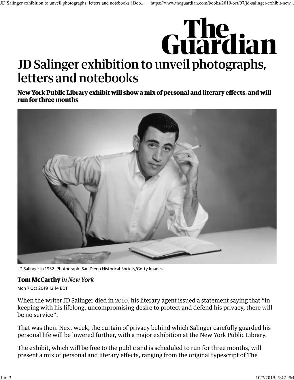 JD Salinger Exhibition to Unveil Photographs, Letters and Notebooks | Boo