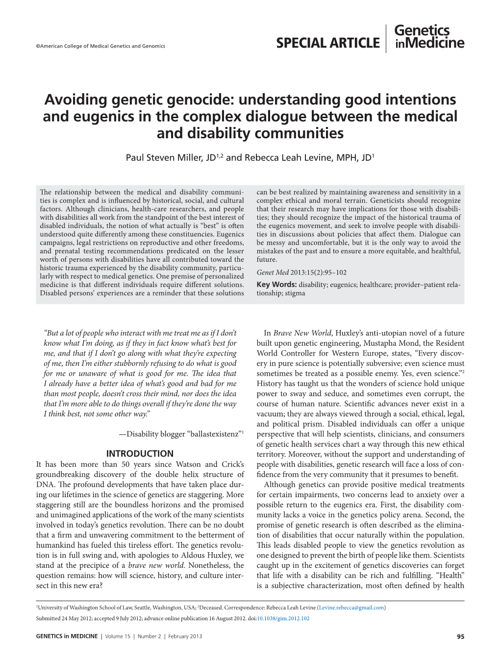 Avoiding Genetic Genocide: Understanding Good Intentions and Eugenics in the Complex Dialogue Between the Medical and Disability Communities