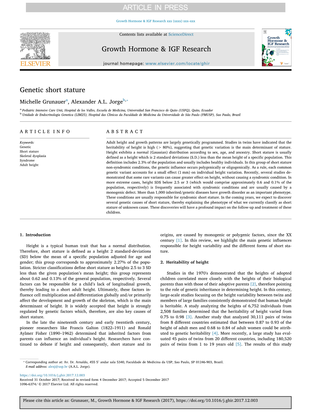 Genetic Short Stature ⁎ Michelle Grunauera, Alexander A.L