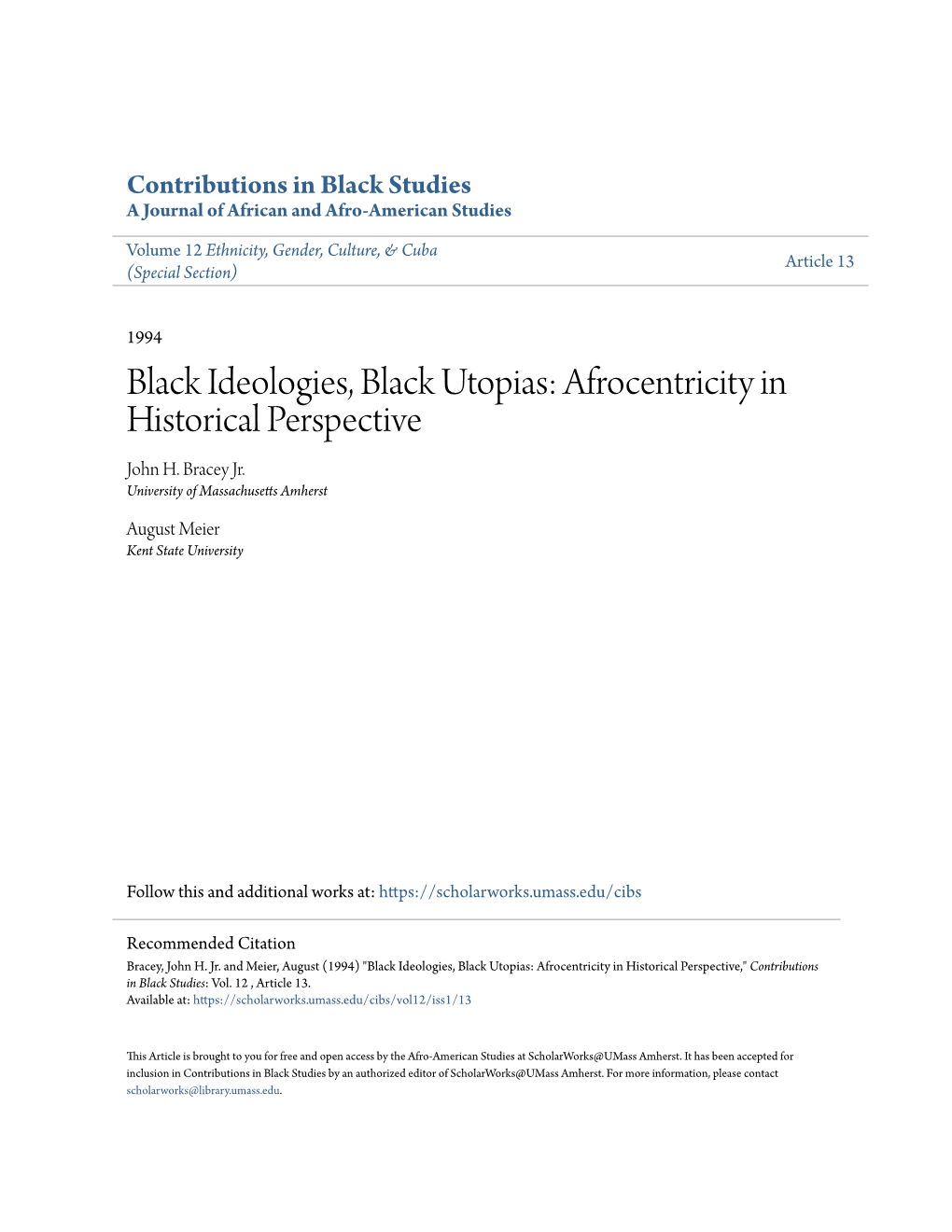 Black Ideologies, Black Utopias: Afrocentricity in Historical Perspective John H
