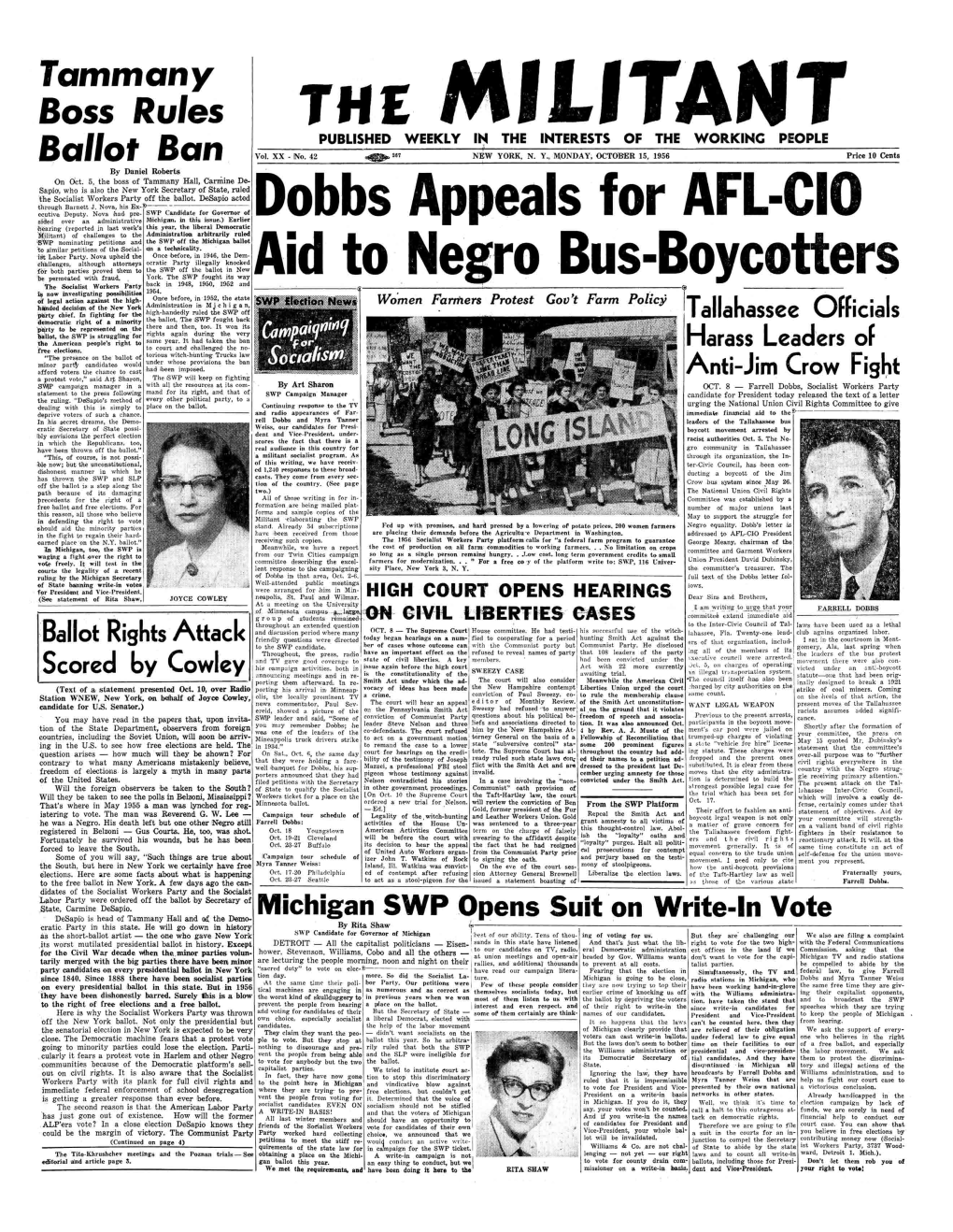 Dobbs Appeals for AFL-CIO Aid to Negro Bus-Boycotters