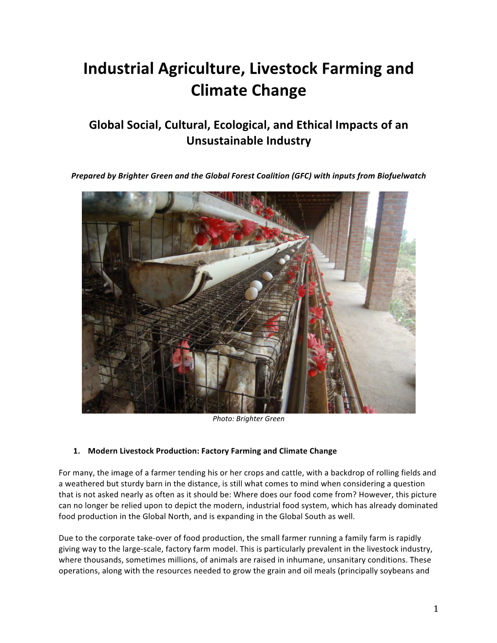 Industrial Agriculture, Livestock Farming and Climate Change