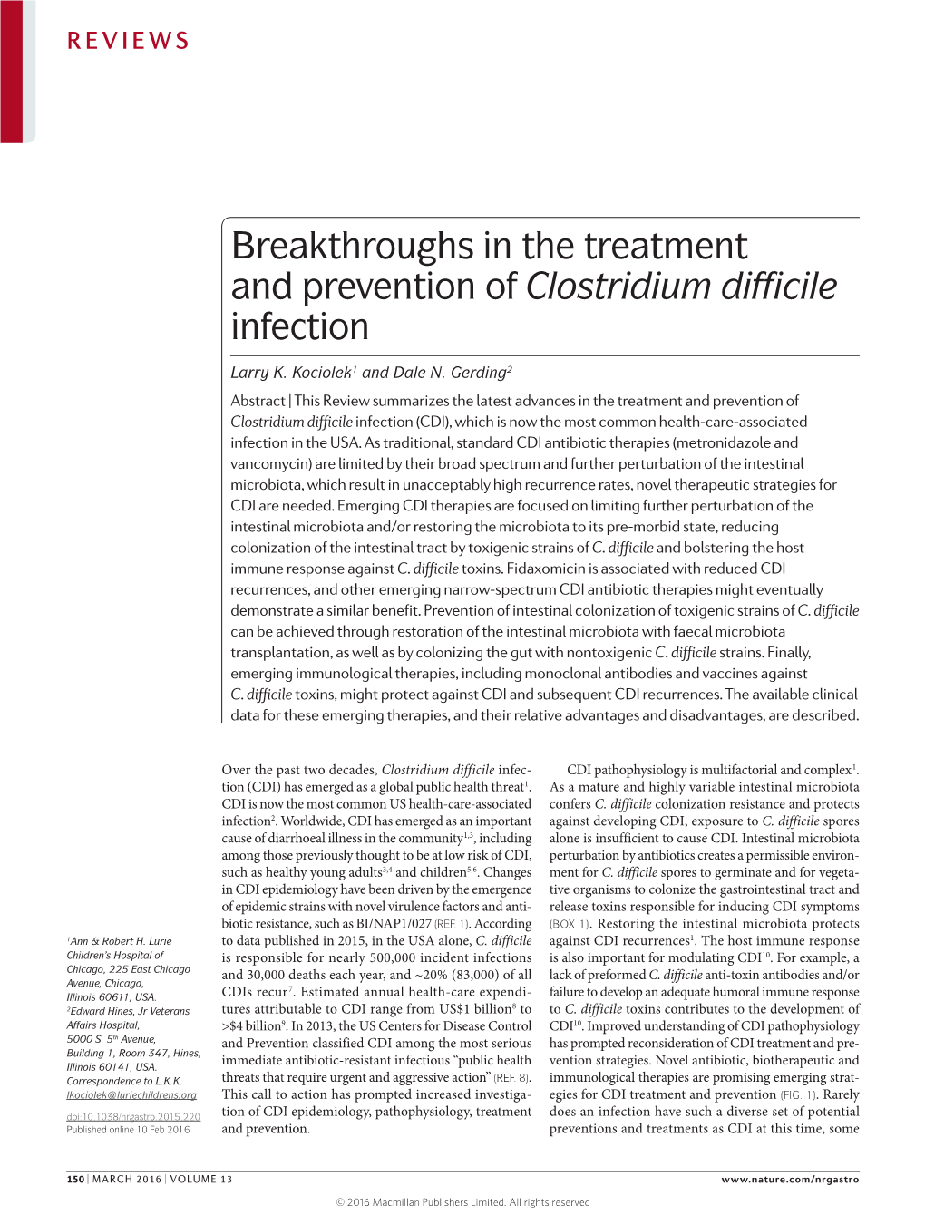 Breakthroughs in the Treatment and Prevention of Clostridium Difficile Infection